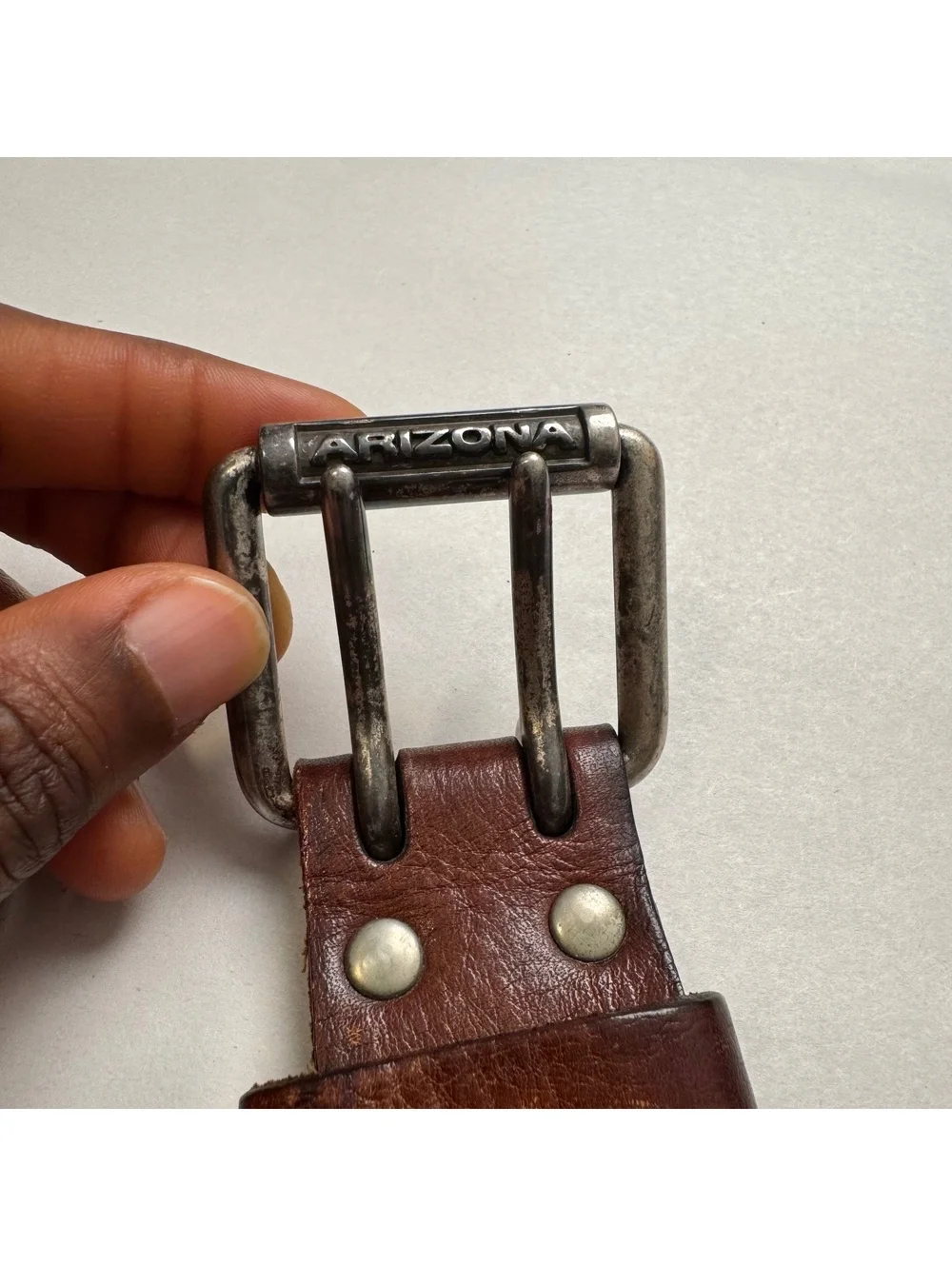 Vintage distressed Arizona Jean Co. Double Prong Leather Belt Fits M-L